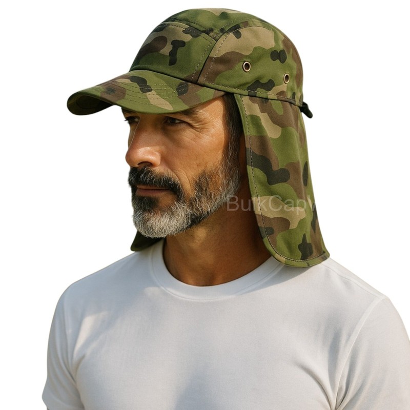 Ear Flap Sun Hat Neck Cover Baseball Cap Visor Camo Army Fishing Outdoors USA gallery