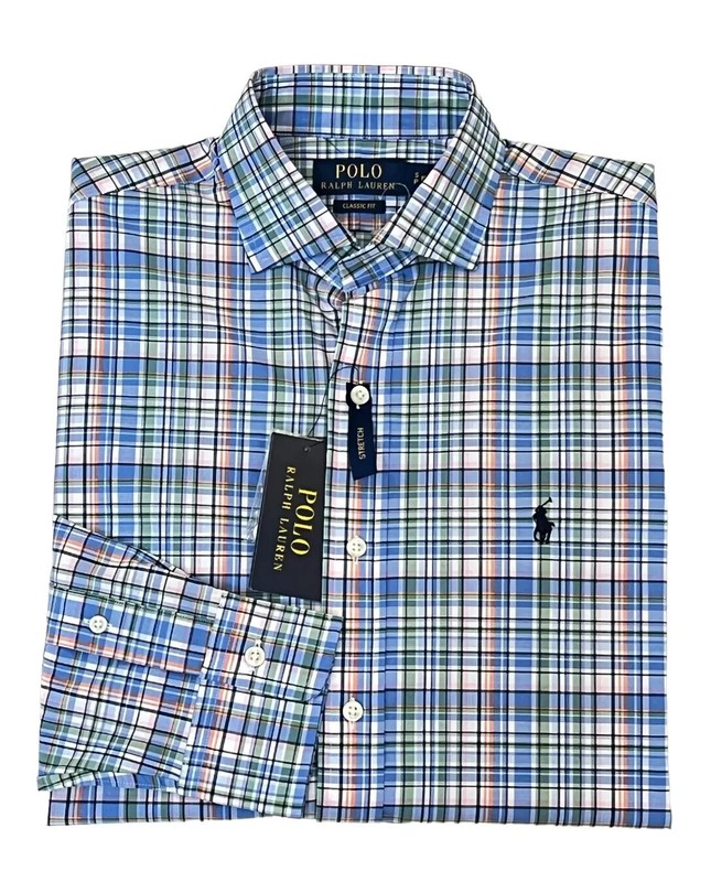 $115 Polo Ralph Lauren Pony Plaid Classic Fit Long Slev Stretch Dress Shirt S 15