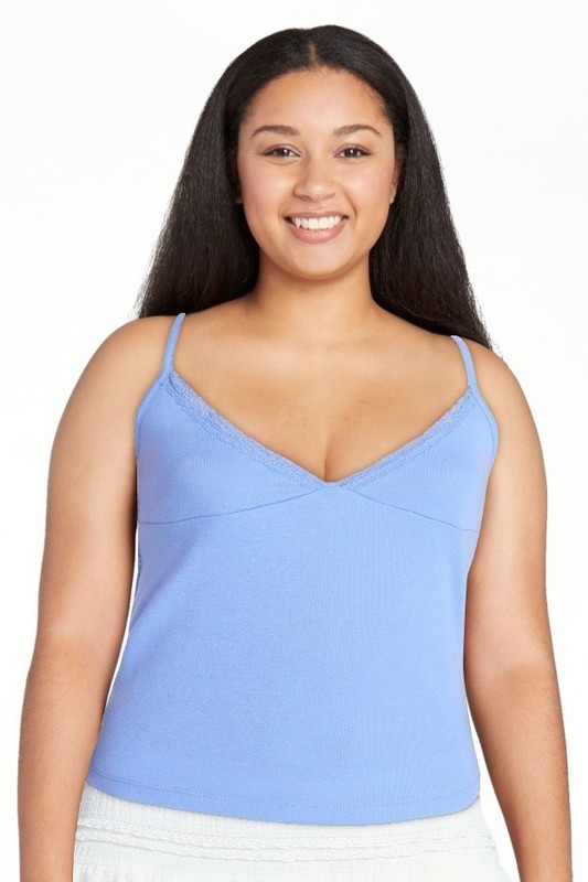 2 PACK No Boundaries Lace Trim V-Neck Cami Tank Top Adjustable Strap L XL XXL gallery