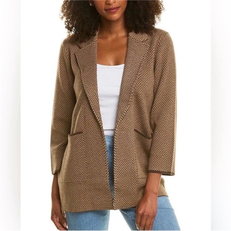 J. Crew Tan Brown Open-front Herringbone Sweater Blazer