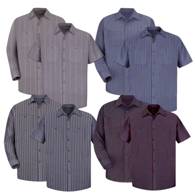 Red Kap Work Shirt Poplin Stripe 2 Pocket Men’s Industrial Uniform