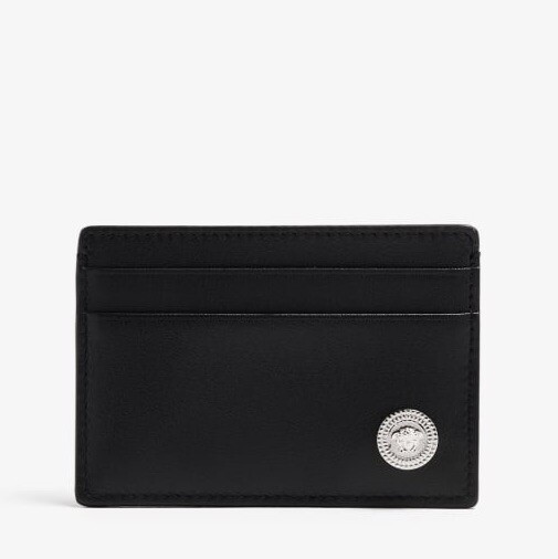 Versace Medusa Silver Biggie Black Leather Credit Card Holder NWT With Box