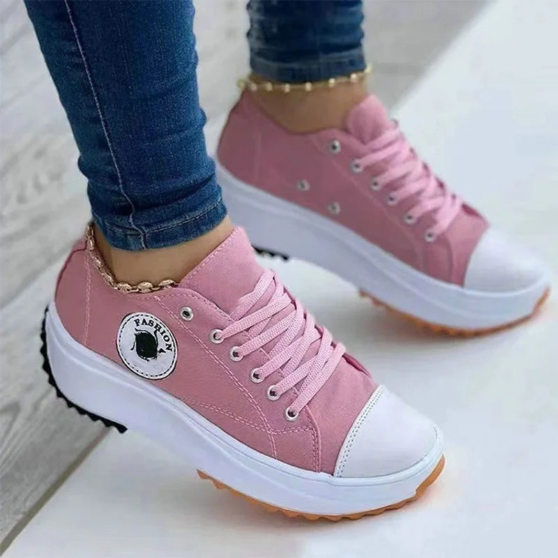 Women’s Patterned Canvas Sneakers Lace Up Casual Shoes Flat 2025 Fashion gallery