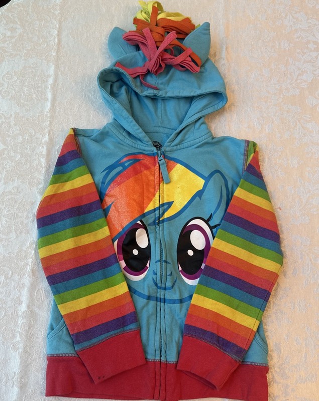 My Little Pony Rainbow Dash Roll play Hoodie Unicorn Girls Size 6X Mohawk Mane
