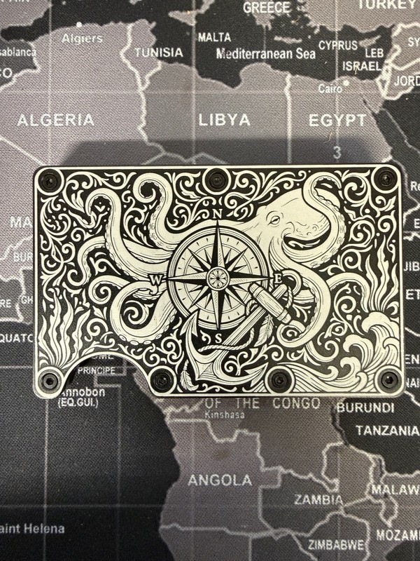 Engraved In USA, nautical theme with compass and octopus