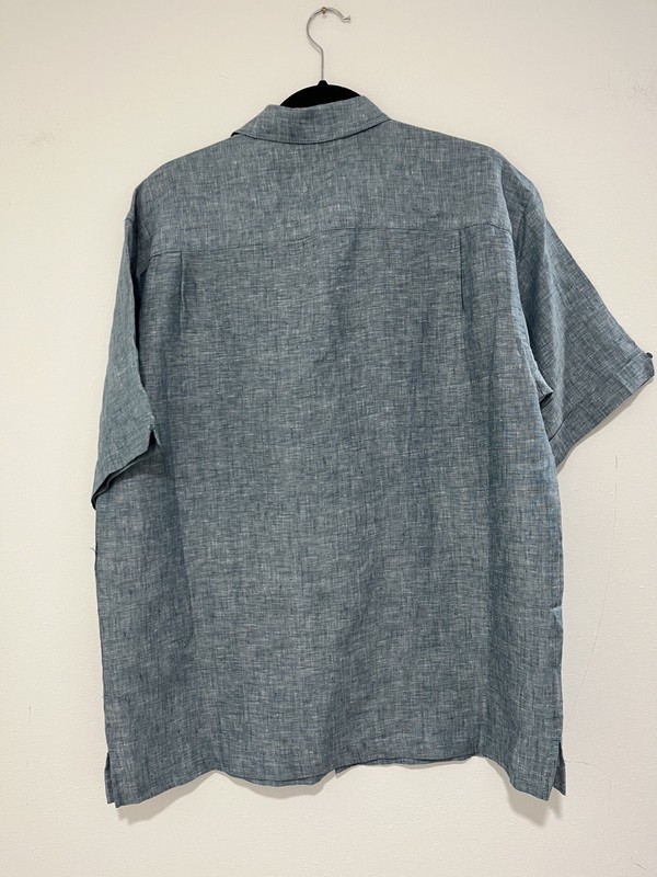 NWT CUBAVERA LEGION BLUE DENIM LINEN SHORT SLEEVE BUTTON DOWN SHIRT L gallery