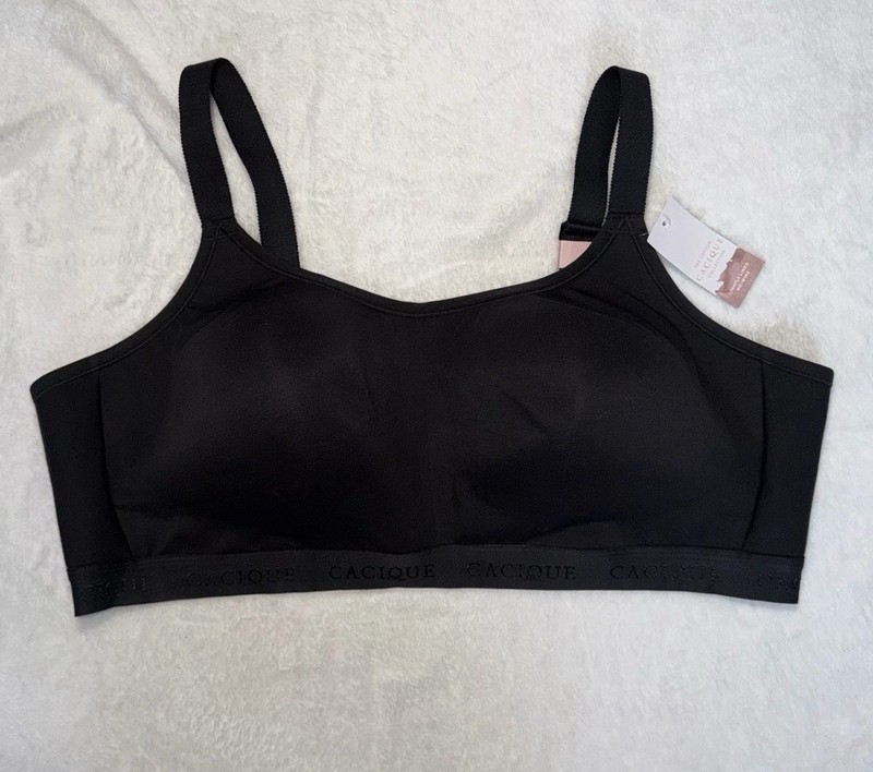 Cacique Lane Bryant Bra 48DD Black Cotton Scoop Neck Lightly Lined No-Wire NWT
