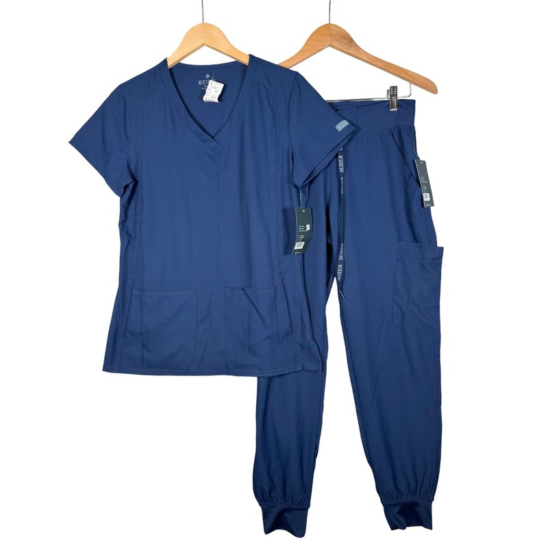 New Med Couture Insight Scubs Set Womens S Navy Blue Jogger V-Neck