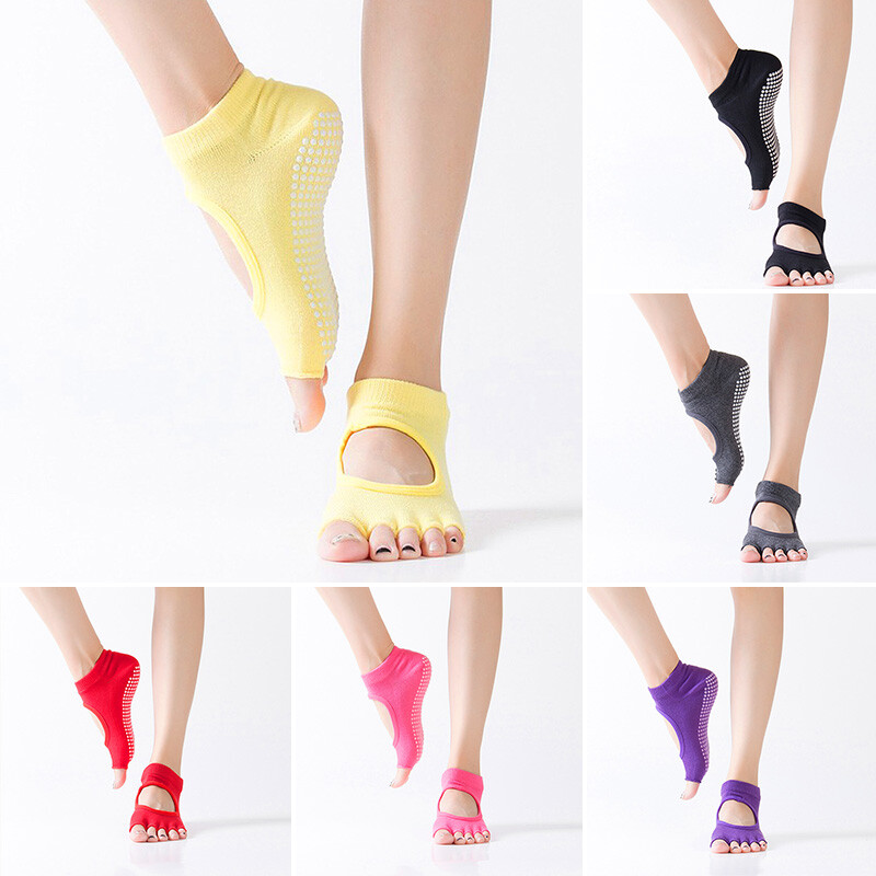 Mato & Hash Toeless Exercise "Barefoot Feel" Yoga Half Toe Socks With Full Grips gallery