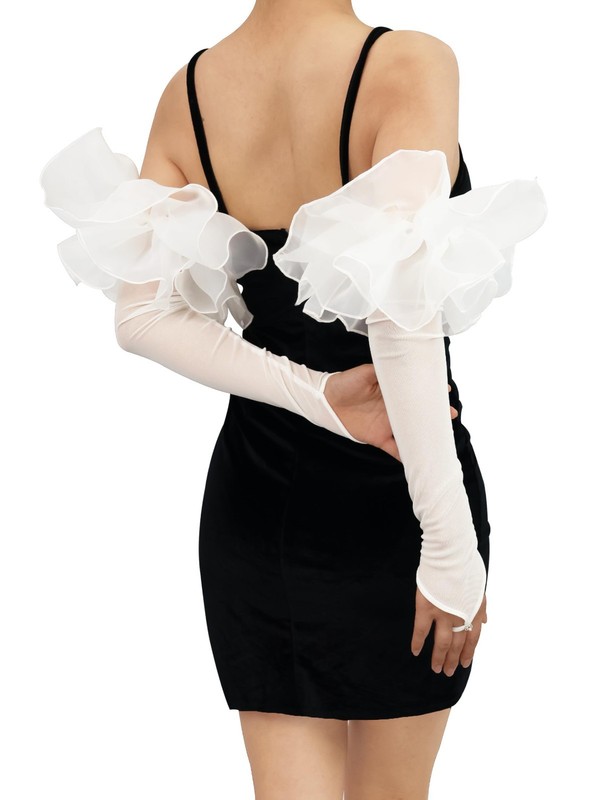Long Sheer Puff Tulle Gloves - Oversize Stretchy Mesh for Wedding, Evening, Oper gallery