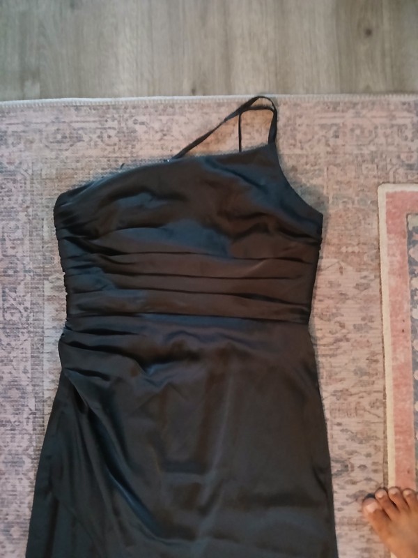 Women’s Black One Shoulder "Azazie" Asymmetric Sleeveless Solid Long Gown Dress gallery