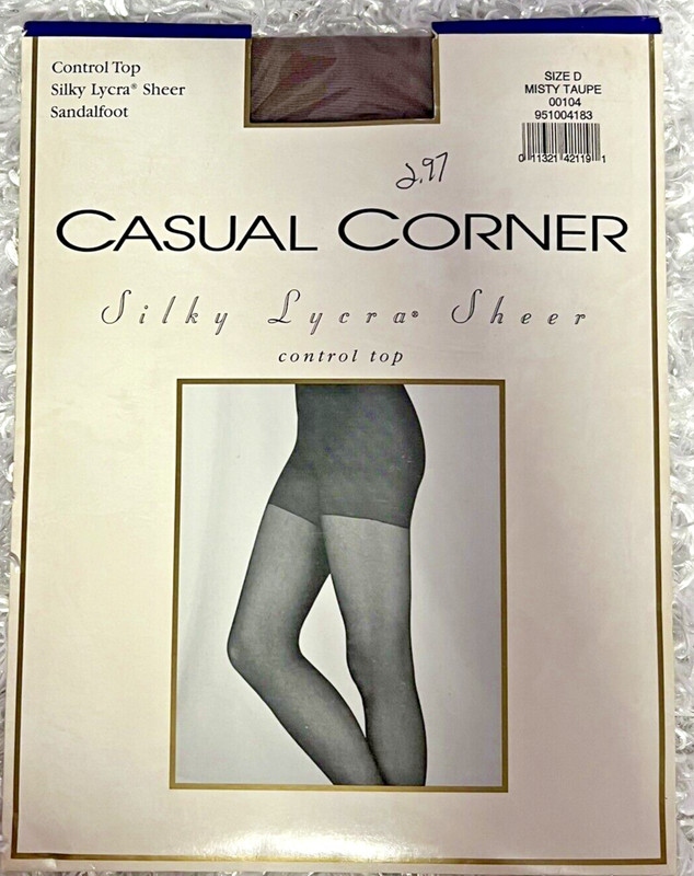 Silky Lycra Sheer CASUAL CORNER Control Top Pantyhose Size D Misty Taupe NOS
