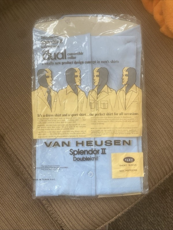 Van Heusen Splendor II Men's Blue Doubleknit Dress Shirt 16 Short Sleeve gallery