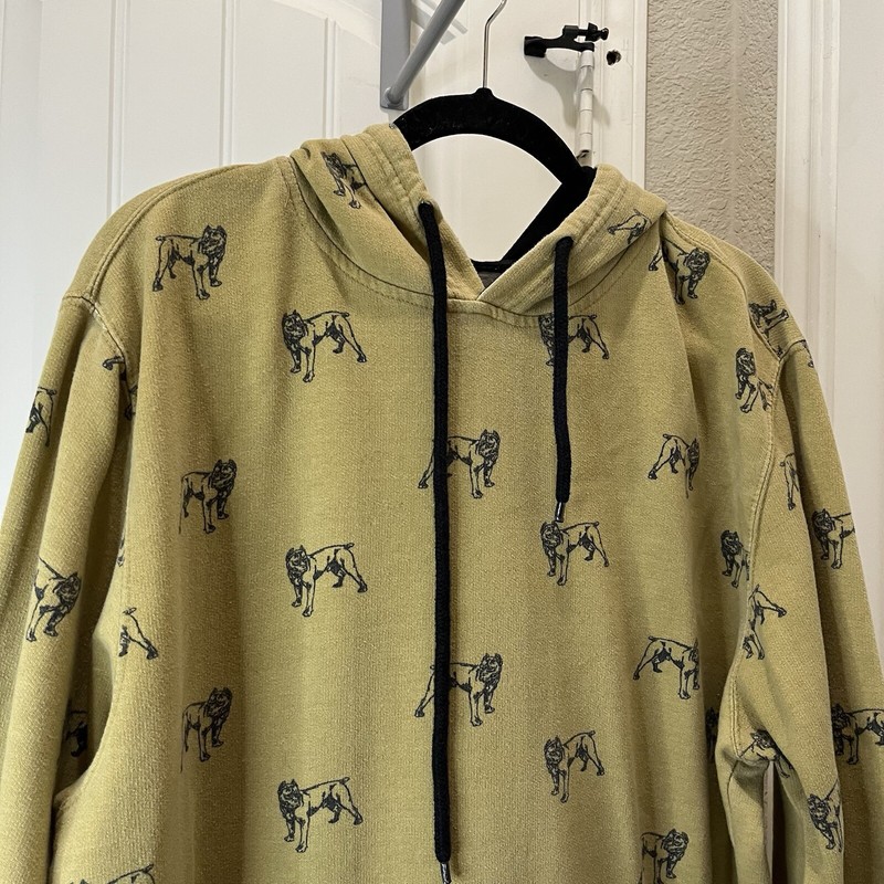 Creative Destruction Bulldog All Over Print Hoodie Sweatshirt Tan Mens Size XL gallery