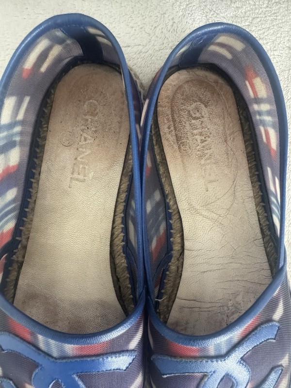 Auth CHANEL Espadrilles G29762 Blue Red White Chemical Fiber Leather Shoes 39 gallery