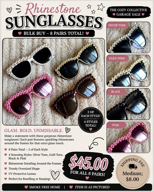 Women’s sunglasses Rhinestone Sunglasses Lot of 8 Mixed Frames wholesale bulk