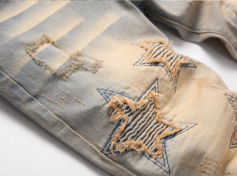 Mens Straight Leg Retro Blue Stars Decor Stretch Jeans Denim Pants Trousers Punk gallery