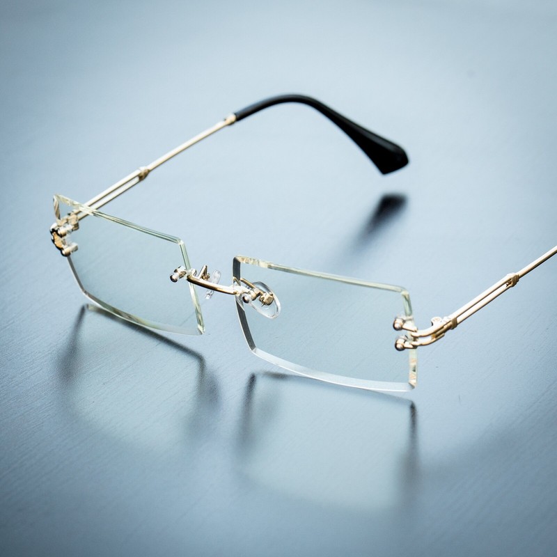 Men’s Gold Clear Lens Sophisticated Square Rimless Rectangle Eye Glasses