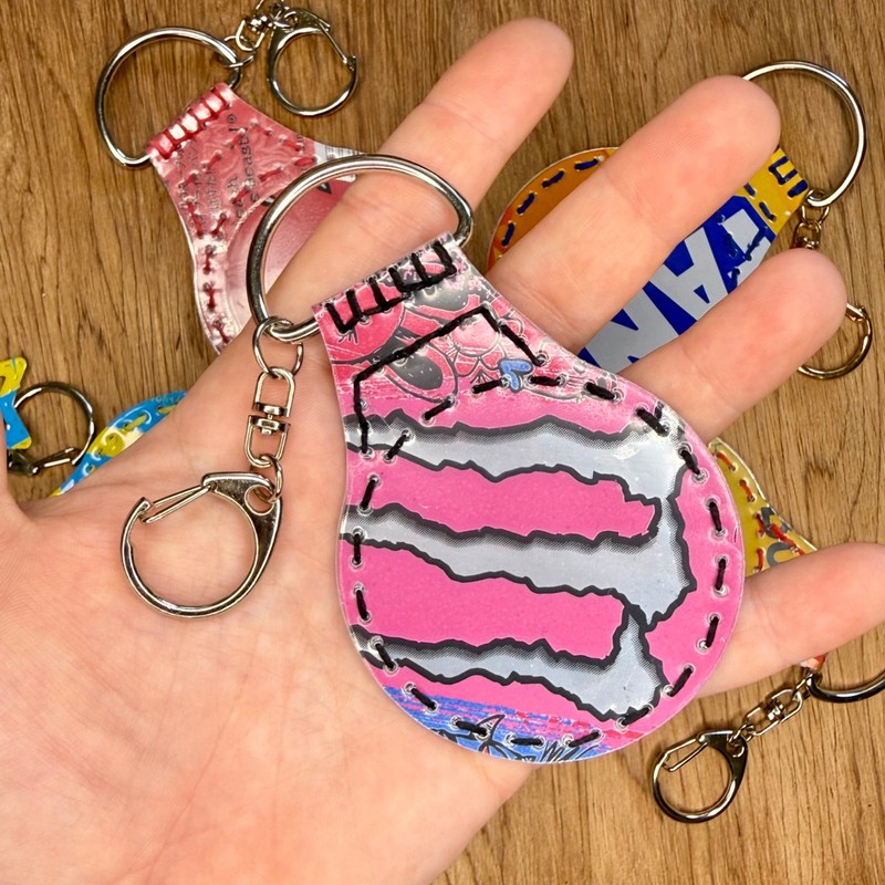 Upcycled Japanese Handmade Keychain Aluminum Can Energy Drink Circular Souvenir