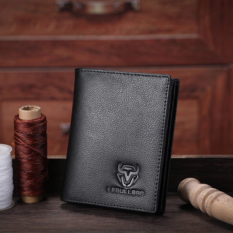 Mens Cowhide Leather Wallet RFID Blocking ID Card Holder Coin Purse Thicken New