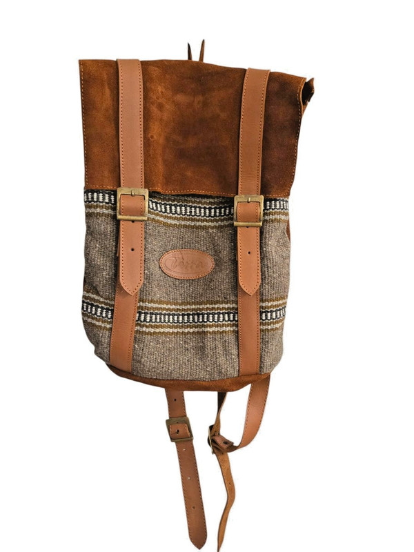 Vintage Terra Suede and Wool Backpack, Earth Tones Browns & Chestnut Suede Color