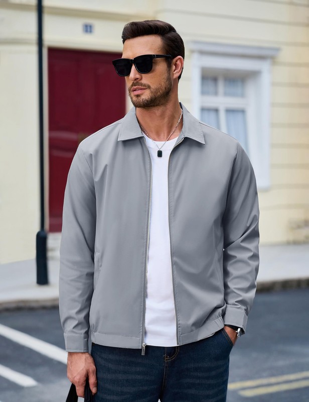 Men's Thin Spring Jacket Full-Zip Lightweight Bomber Jacket Casual Track Coat US gallery