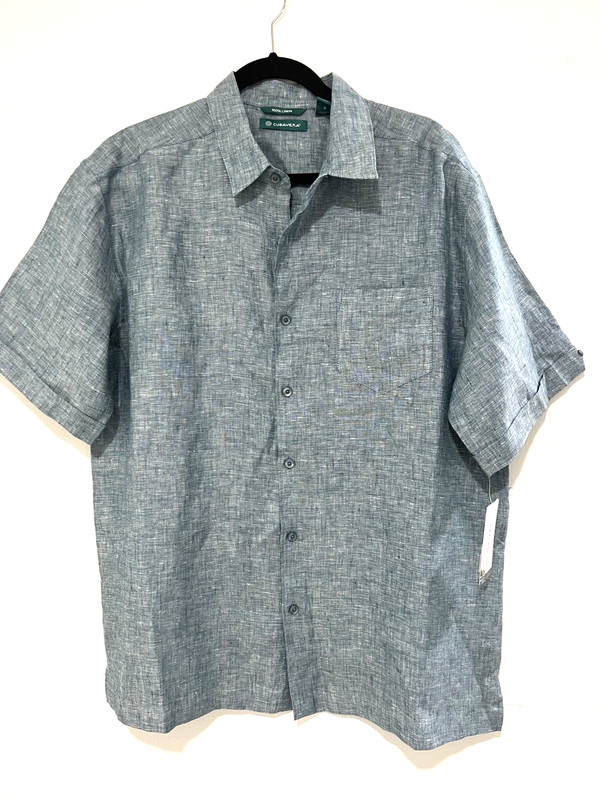 NWT CUBAVERA LEGION BLUE DENIM LINEN SHORT SLEEVE BUTTON DOWN SHIRT L