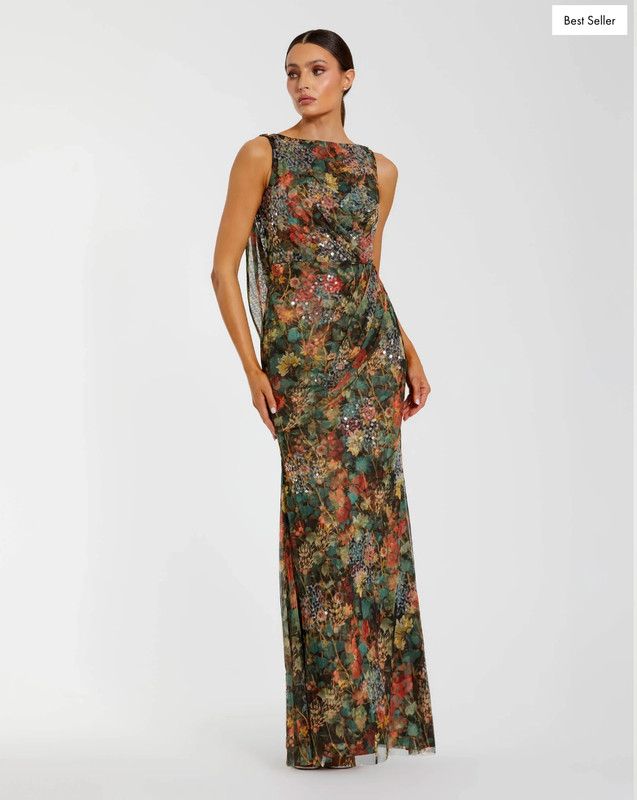 Mac Duggal Multicolor Floral Embellished Column Gown Size 2
