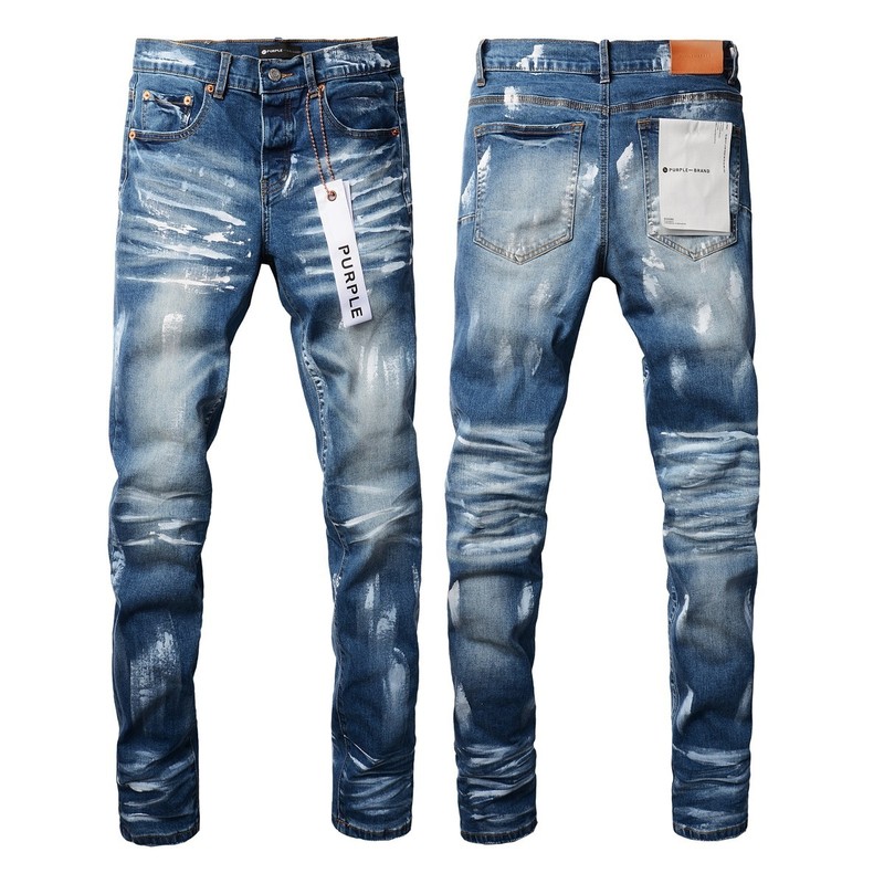 2026 New purple brand men’s personality Fashion Slim Fit inkjet Blue Jeans