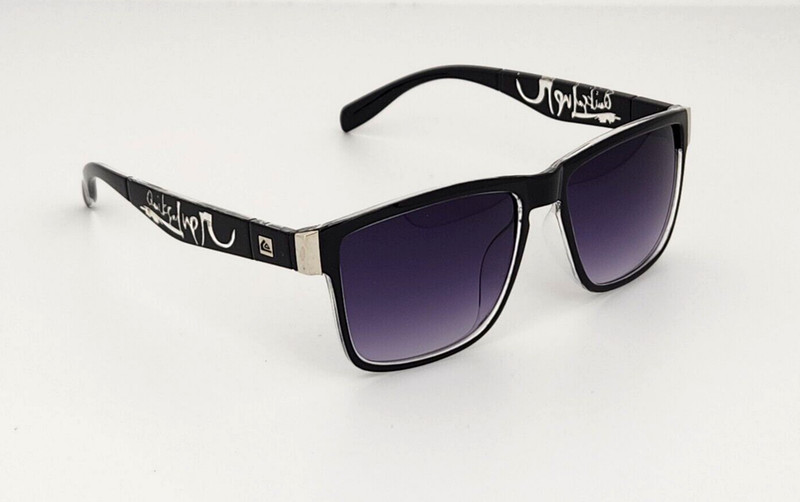 Quicksilver Sports Square Sunglasses Black Clear Logo Frame Smoke Fade Lens NEW gallery