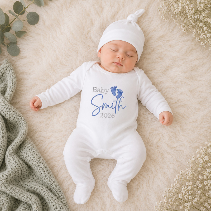 Personalised Baby Sleepsuit FEET Custom Baby Name Outfit Newborn Gift Baby