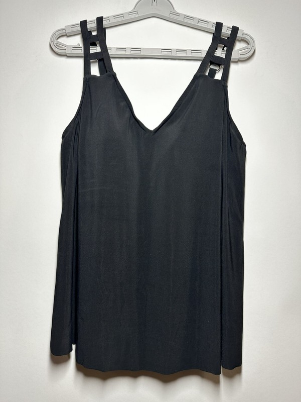 Women’s UPF 50 Cut Out Strap Tankini Top – Aqua Green Black 1X