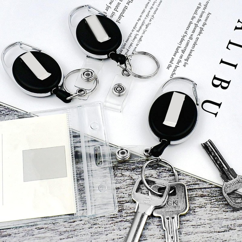 5 Pack Heavy Duty Retractable Badge Reel Id Card Holder with Clip and Black gallery