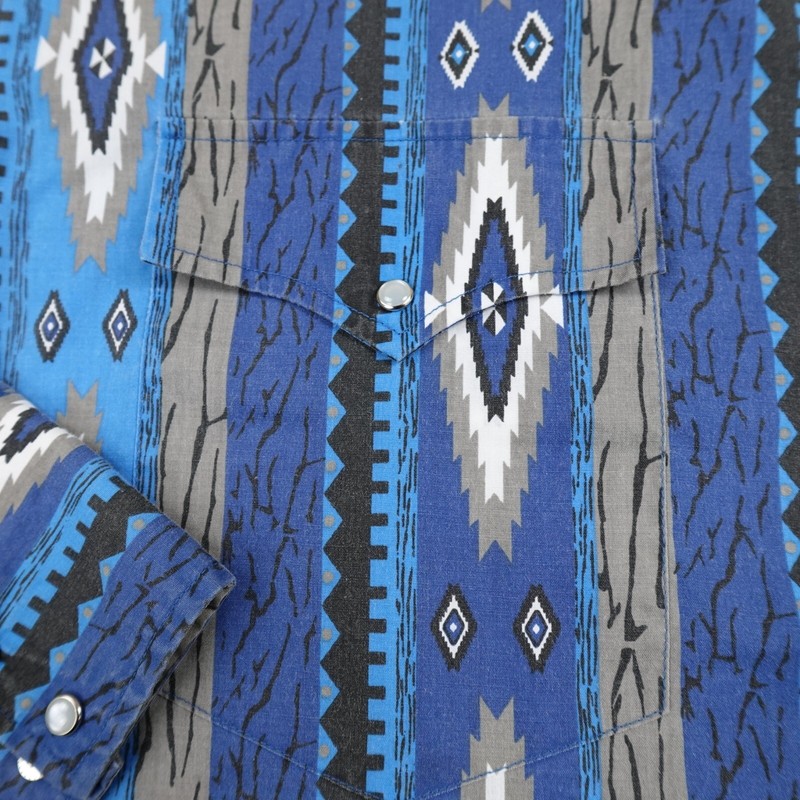 High Noon Shirt Mens XL Blue Pearl Snap Aztec Navajo Western Cowboy Rodeo Serape gallery