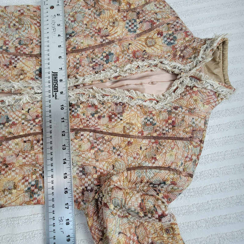 Allan Waller Women's Floral Print Fringe Accent Casual Open-Front Blazer Beige 4 gallery