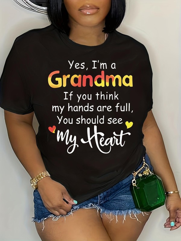 Women Funny Grandma Quote Graphic T-Shirt Colorful Letter Ca