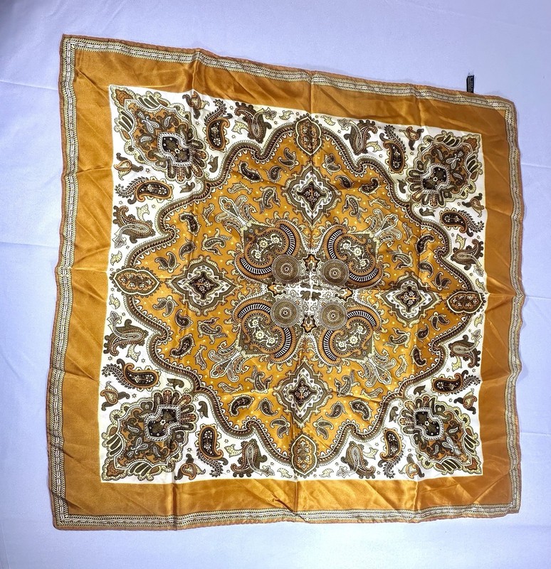Hand Screen Printed Scarf Square 100% Acetate Satin Japan 28” x 28”