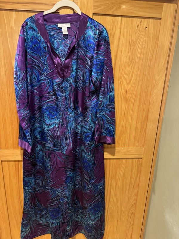 Morgan Taylor Intimates Kimono Nightgown Mumu Lounge Dress Women’s Med Peacock
