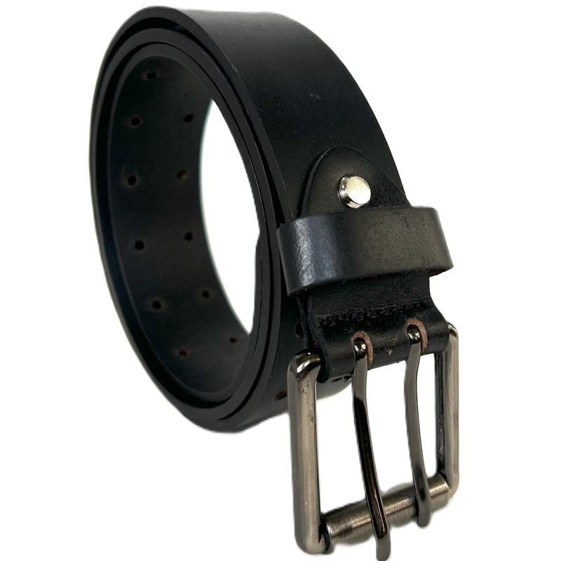 Men's 2 Hole Double Prong FULL GRAIN Thick Leather Heavy Duty Belt 1.5" width gallery