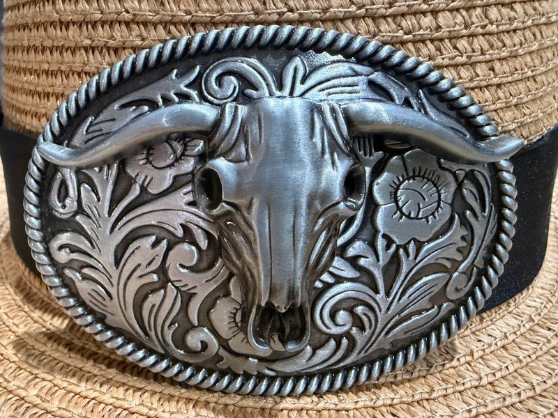 Antiqued Silver Longhorn Skull Belt Buckle Vintage Western Cowboy Buckles