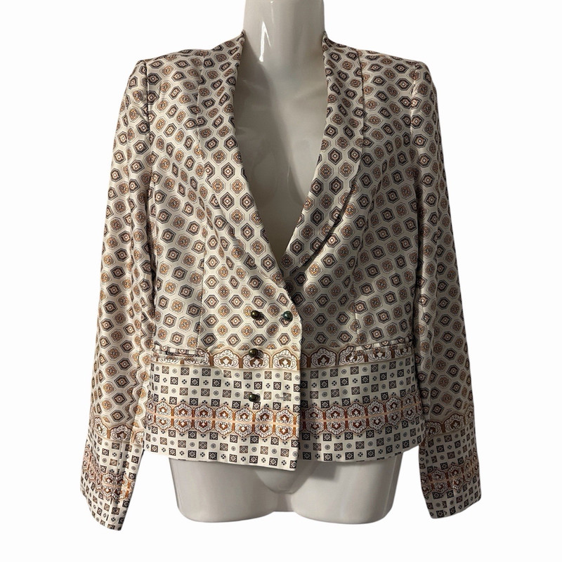 Amissima Juniors M Geometric Collared Button-Front Short Jacket Beige Brown
