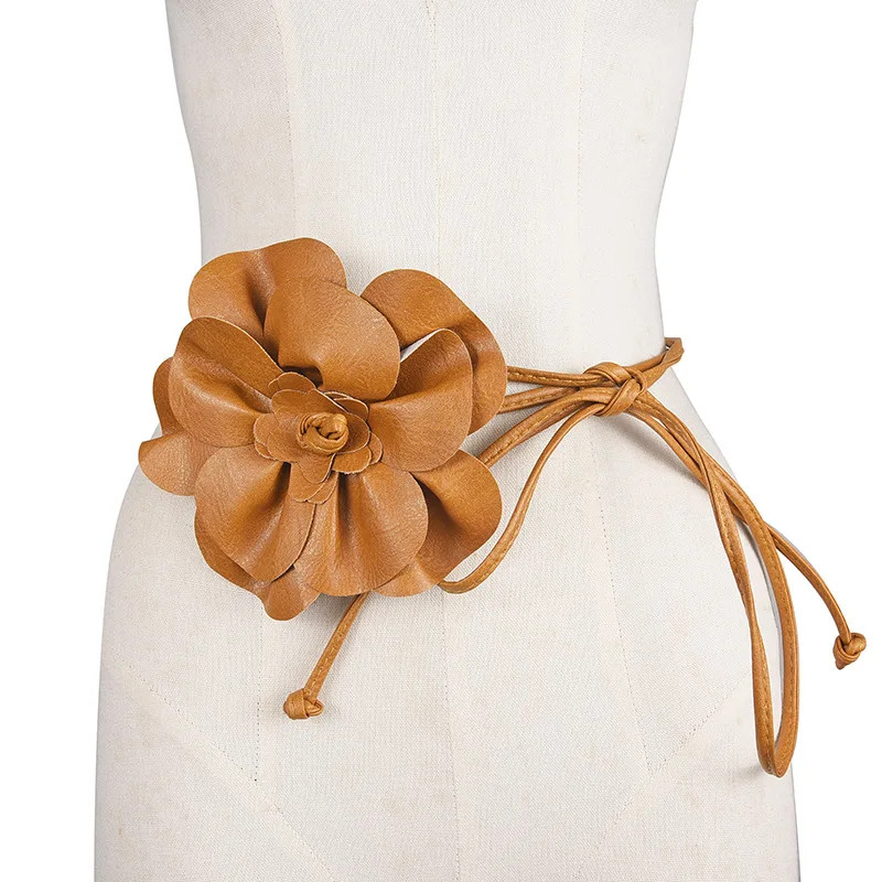 PU Leather Waist Belt - Large Flower Tie Wrap Sash with Bow for. gallery