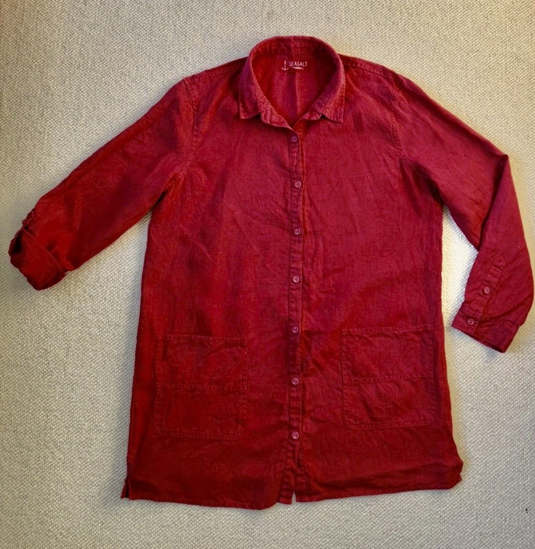 Seasalt Cornwall Arbour Oversized Long Length Linen Shirt Tunic UK 14