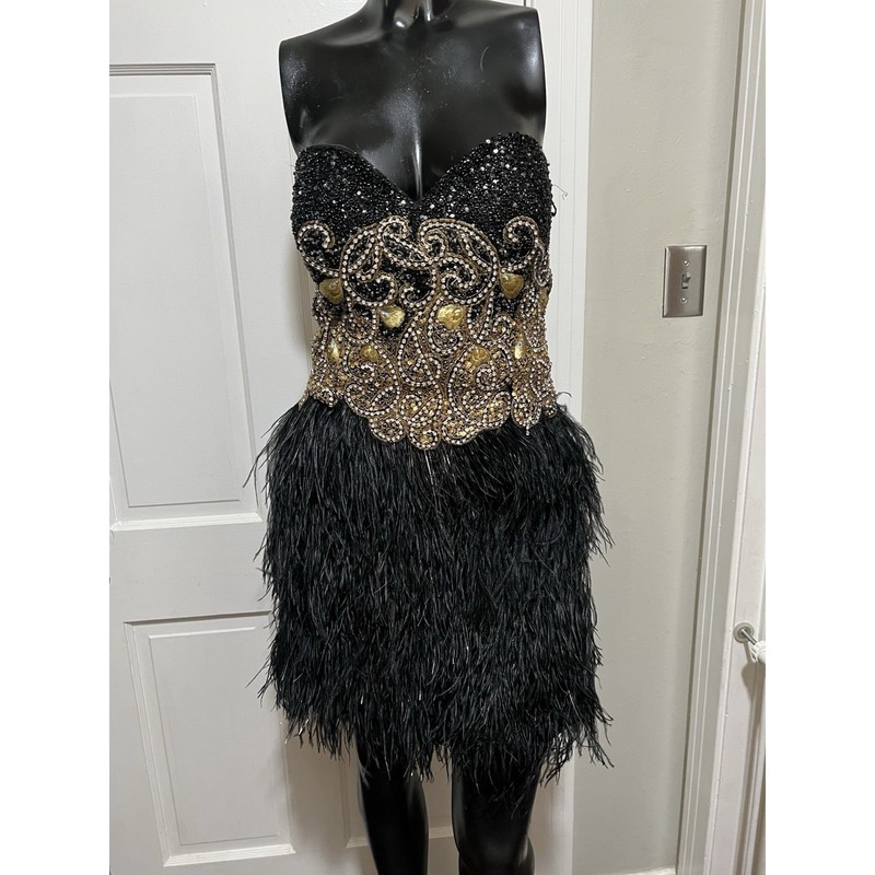 Strapless Beaded Feather Short Pageant Prom Homecoming Wedding Dress Size 16