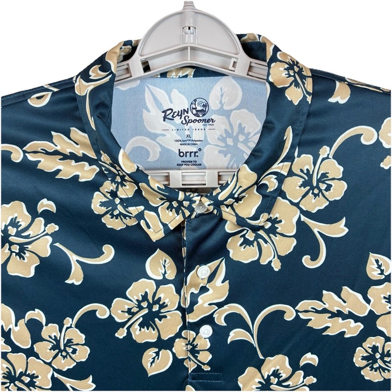 Reyn Spooner Ltd Issue Performance Polo NWT Tahiti Classic Indigo XL Hawaiian gallery