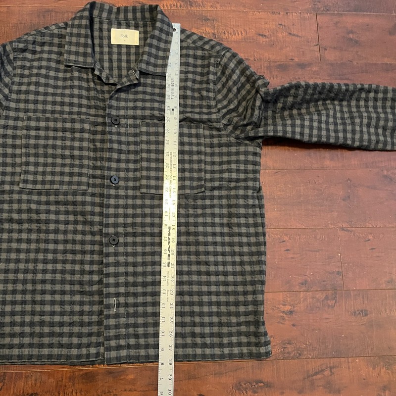 Folk Patch Checked Seersucker Overshirt Navy Grey Black Mens Mediu, gallery