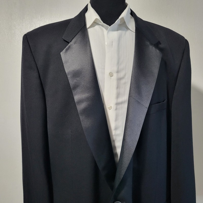 Versini 100% Wool Classic 1 Button Tuxedo Blazer Jacket Mens Sz 54L Black