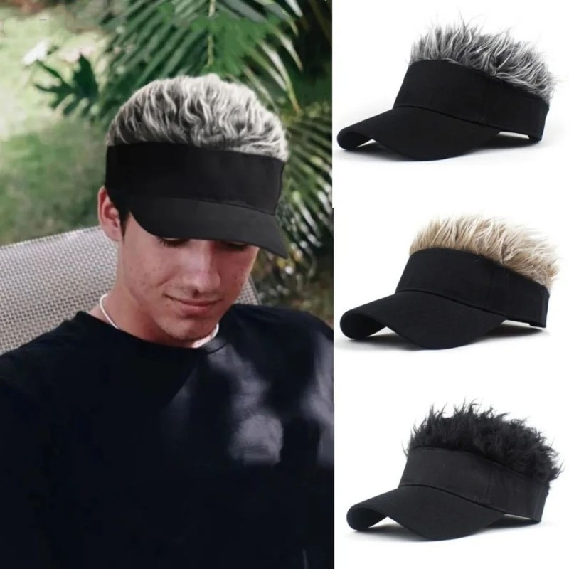 Mens Baseball Golf Hat Cap Sun Visor Wig Hat With Fake Flair Hair Outdoor Sports gallery