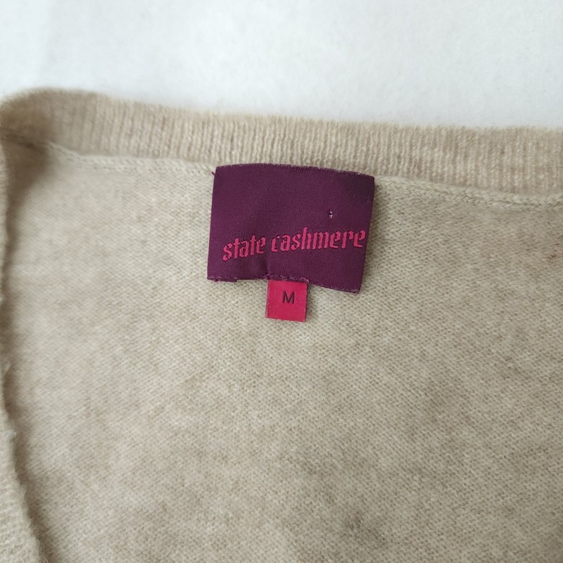 State 100% Cashmere Basic V-Neck Sweater Beige Tan Mens Size M Long Sleeve gallery