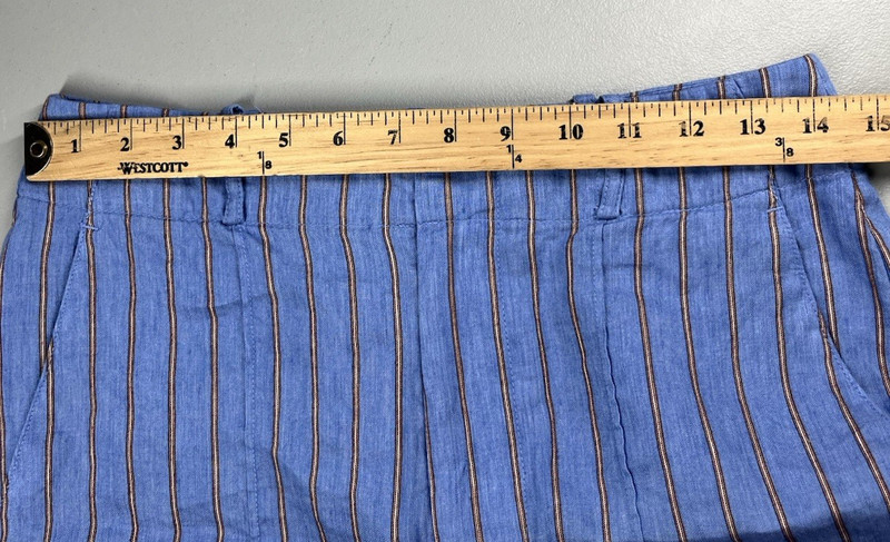 Madewell Pintucked Shorts in Linen Blend Womens 2 Delphinium Blue Stripe 3.5" gallery